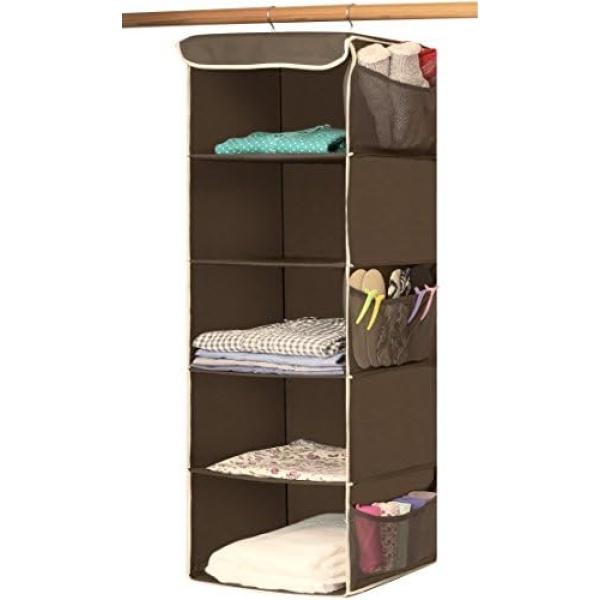 SimpleHouseware 5 Shelves Hanging Closet Organizer, Brown