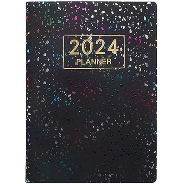 Sinknap A7 2024 Diary, Daily Planner, Weekly and Monthly Planner, English Planner Faux Leather Hardcover 120 Pages Ink-Proof Paper Mini Journal Dairy Pocket Notebook Student Supplies Black1