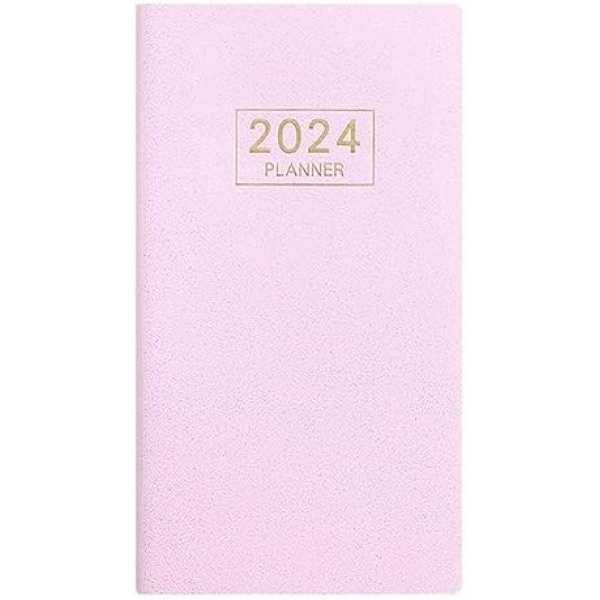 Sinknap Daily Planner, Weekly and Monthly Planner,A6 2024 English Planner Faux Leather Hardcover 120 Pages Ink-Proof Paper Elegant Journal Dairy Notebook Student Supplies Pink