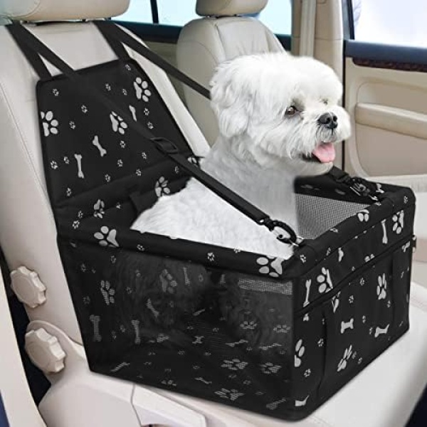 Skycase Dog Car Seat Foldable Dog Car Booster Seat Waterproof Breathable Oxford Travel Bag for Small to Medium Dogs, Puppies, and Pets, Black