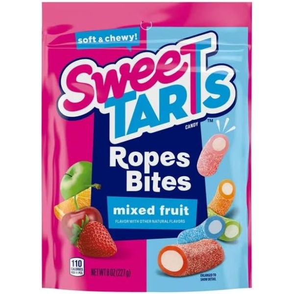 SweetTARTS Rope Bites Candy Bag (227g) – PLUS Bonus Big Maple Trivia Cards to enjoy with your Snack – Perfect for School, Studying, Movies, Office, Camping, Party