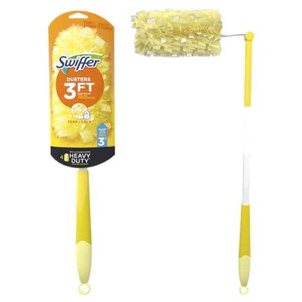 Swiffer Dusters Extendable Handle Starter Kit For Multi Surface Cleaning (1 Handle, 4 Dusters), Packaging May Vary