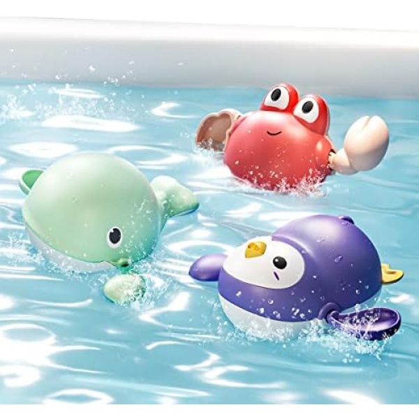 TUMAMA Baby Bath Toy,Floating Wind-Up Bathtub Whale,Crab,Penguin Toys,Shower Water Toy for Toddlers Kids Boys Grils,3 Pack