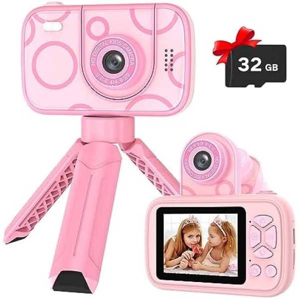 Teslahero Kids Camera Toys for 3-12 Years Old Boys Girls,Children's Camera with Flip-up Lens for Selfie & Video,HD Digital Camera,Christmas Birthday Party Gifts for Child Age 3 4 5 6 7 8 9