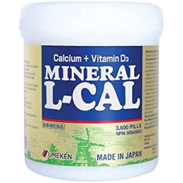 Umeken Mineral L-Cal Supplement, Large Bottle, 6 Month Supply, Enriched with Magnesium, Vitamin D3 and Minerals, 360g, 3,600 Balls (Pack of 1)