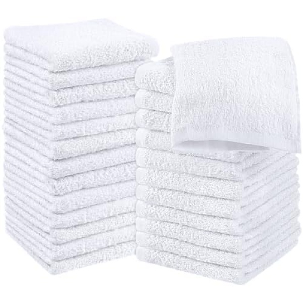 Utopia Towels - Cotton Washcloths Set - 100% Ring Spun Cotton, Premium Quality Flannel Face Cloths, Highly Absorbent and Soft Feel Fingertip Towels (24 Pack, White)