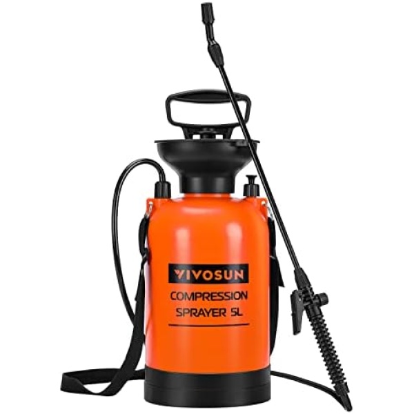 VIVOSUN 1.35-Gallon Pump Pressure Sprayer, Pressurized Lawn & Garden Water Spray Bottle with Adjustable Shoulder Strap, Pressure Relief Valve, for Spraying Plants, Garden Watering and Household Cleaning