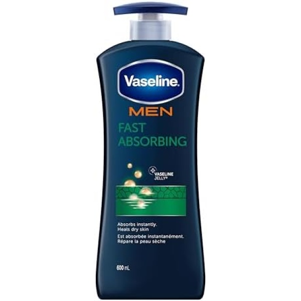 Vaseline Men 3 in 1 Body, Face & Hands Lotion 48 H dry skin moisturizer Fast Absorbing with Ultra Hydrating Lipids 600 ml