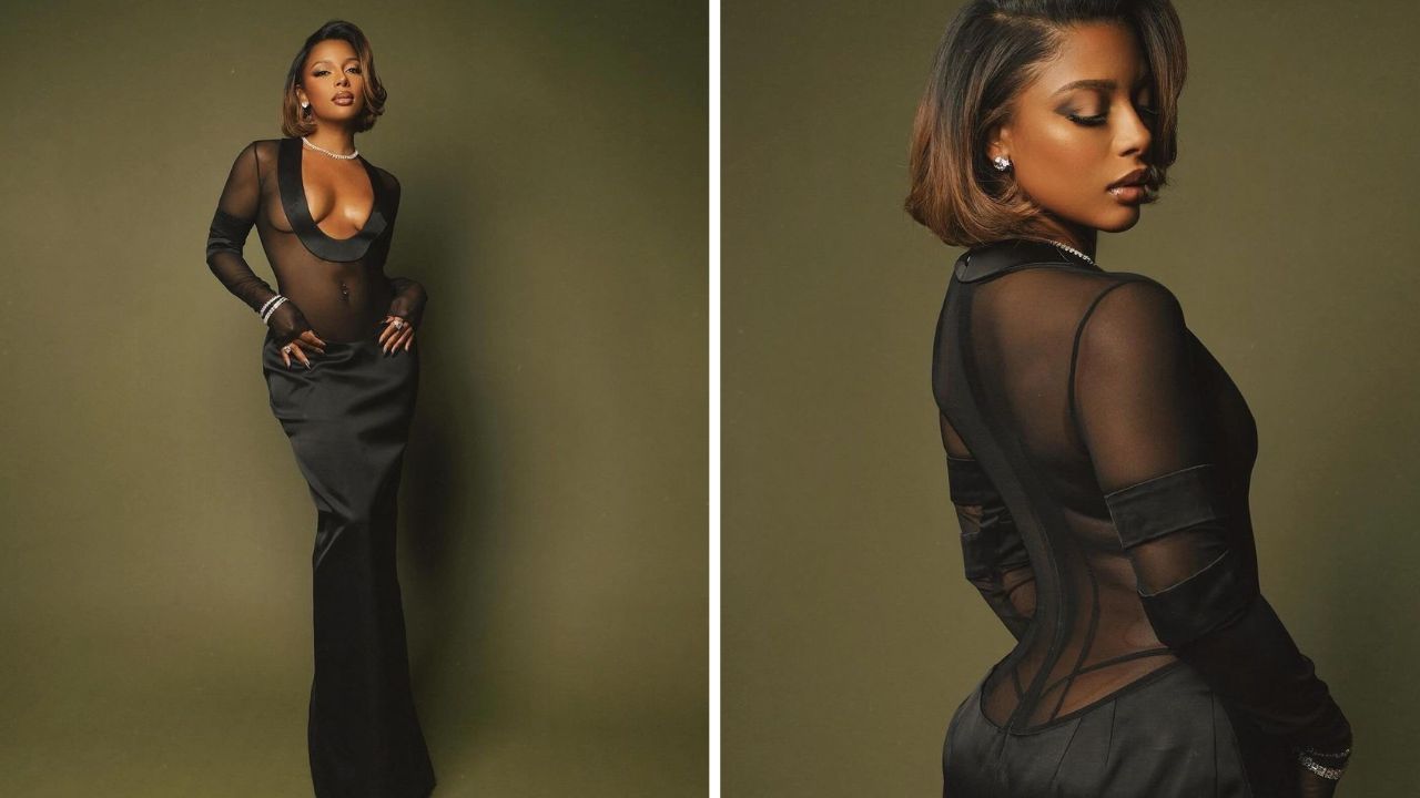 Victoria Monét Wore a Black LaQuan Smith FW23 Satin Gown and Azature Jewelry to Celebrate Grammy Week – Fashion Bomb Daily