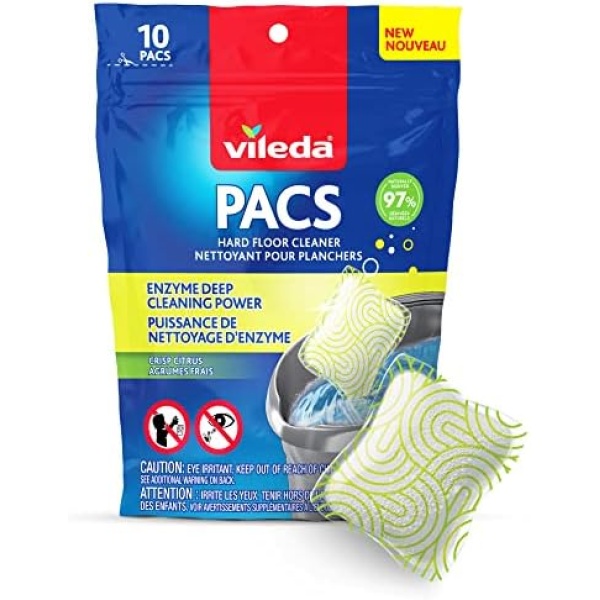 Vileda PACS Hard Floor Cleaner, Crisp Citrus Scent 10 Count (1-Pack) | Made with Naturally-Derived Ingredients | Safe to Use on All Hard Floors | Perfect for Mop Buckets