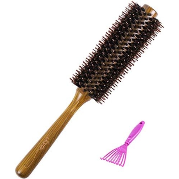 Vista Boar Bristle Round Brush with Wooden Handle, Styling Hair Brush for Blow Drying Styling, Separating and Shaping, Detangling Hair Brush for Women Men and Kid