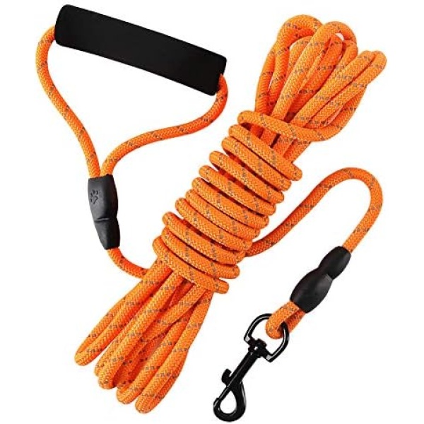 Vivifying Long Dog Leash, 20ft Reflective Dog Training Leash for Outside and Yard, Floating Long Line Lead with Soft Handle for Camping, Hiking, Swimming, Beach and Lake（Orange）