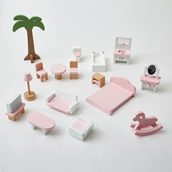 Wooden Dollhouse Furniture Set, 16 Pcs Miniature Dollhouse Accessories,Children’s Gift. (Colourful)