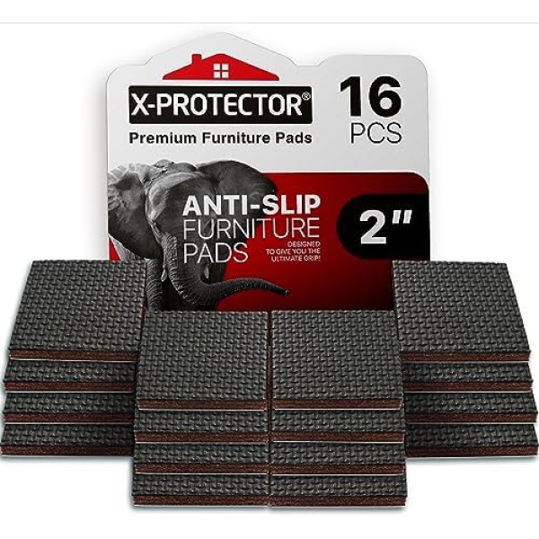 X-PROTECTOR Non Slip Furniture Pads - Premium 16 pcs 2" Furniture Grippers! Best SelfAdhesive Rubber Feet Furniture Feet - Ideal Non Skid Furniture Pad Floor Protectors for Fix in Place Furniture