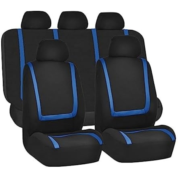 XINLIYA Car Seat Covers Full Set, Breathable Premium Cloth Automotive Seat Cover, Universal Front and Rear Seat Covers, Easy to Install Car Accessories for Most Cars Trucks SUV (Blue)