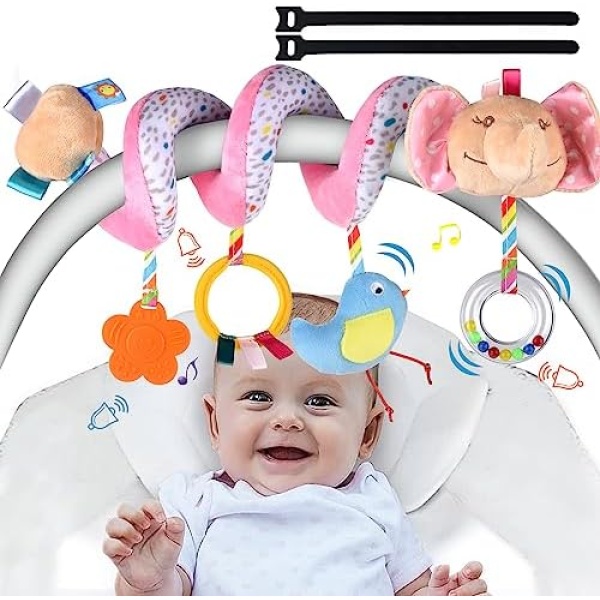 XIXILAND Car Seat Toys Baby Toys 0-6 Months Stroller Toys, Infant Toys 0-3 Months Crib Toys Newborn Toys 0 3 Months Brain Development Carseat Toys Baby Hanging Toys with Mirror Rattles Teether