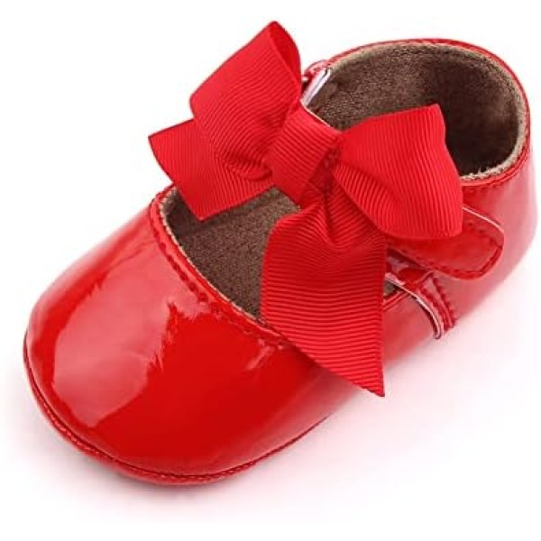 XYLUIGI Baby Girls Cute Bowknot Mary Jane Flats Soft PU Leather and Rubber Sole Infant Toddler First Walker Shoes