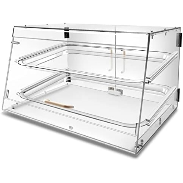 YBSVO 2 Tray Bakery Display Case with Front and Rear Doors - 21" x 17" x 12"