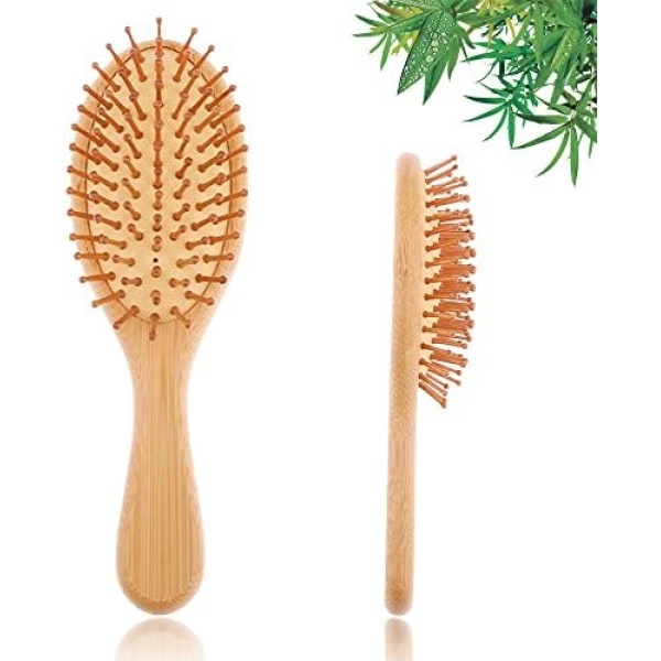 YUNAI Bamboo Paddle Wooden Hair Brush – Natural Bamboo Air Cushion Comb for Massaging Scalp, Reduce Frizz No Hair Tangle Small Oval Brush for Curly Hair