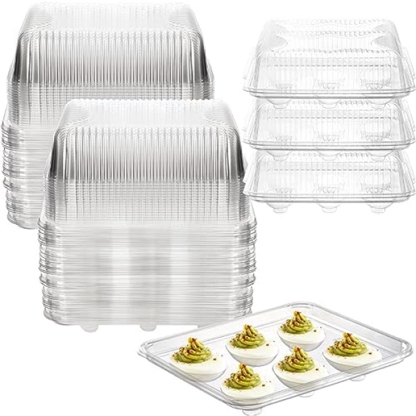 Yopay 50 Pack Deviled Egg Trays with lid, Plastic Deviled Egg Carrier, Clear 6 Slots Egg Halves Deviled Container for Party, Egg Holder Egg Dish Plate, Classic Cuisine Trays