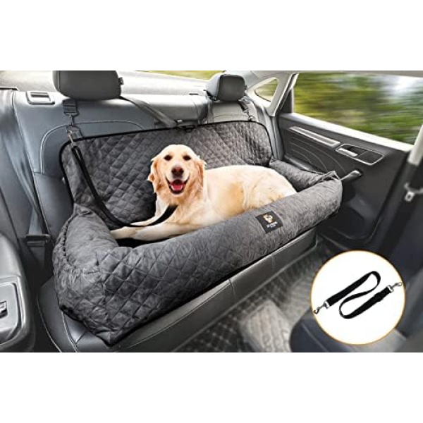 melafa365 Dog Car Seat for Large Dog Under 100LBS,Dog Car Bed Pet Booster Back Seat Removable Washable Pet Travel Safety Car Seat with Safety Tethers/Storage Pocket,Only for Car Back Seat