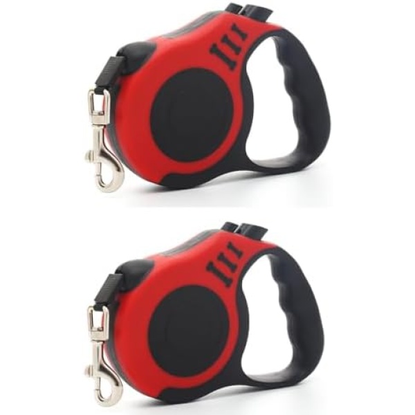 2 x 16ft Retractable Dog Leash for Large Dogs - Holds up to 110 lbs, Leash for Heavy Duty Dogs, 360° Anti-Tangle Heavy Duty Dog Leash with Non-Slip Handle for Small to Large Dogs and Cats. (Red)