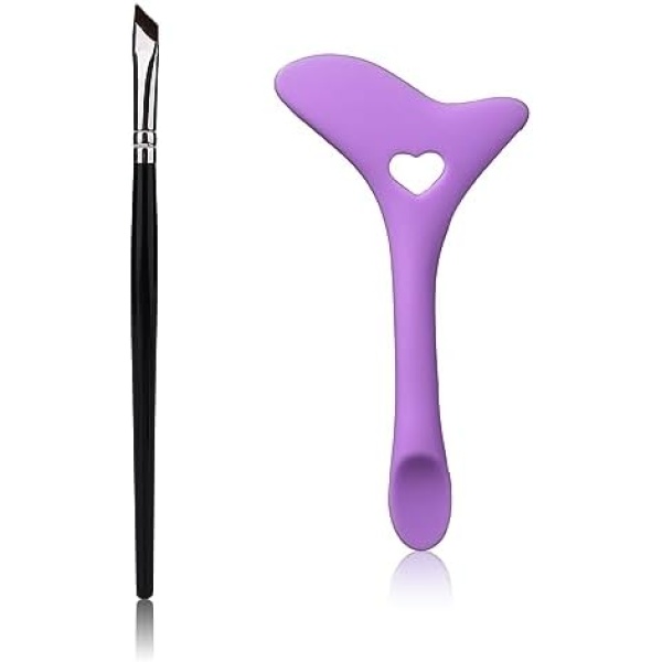 2pcs Silicone Eyeliner Aid Stencils and Fine Angled Eyeliner Brush Set, Winged Eyeliner Brush Eyeliner Guide Tool for Clean Lines To Apply Smooth Eye Liner Makeup (Purple)