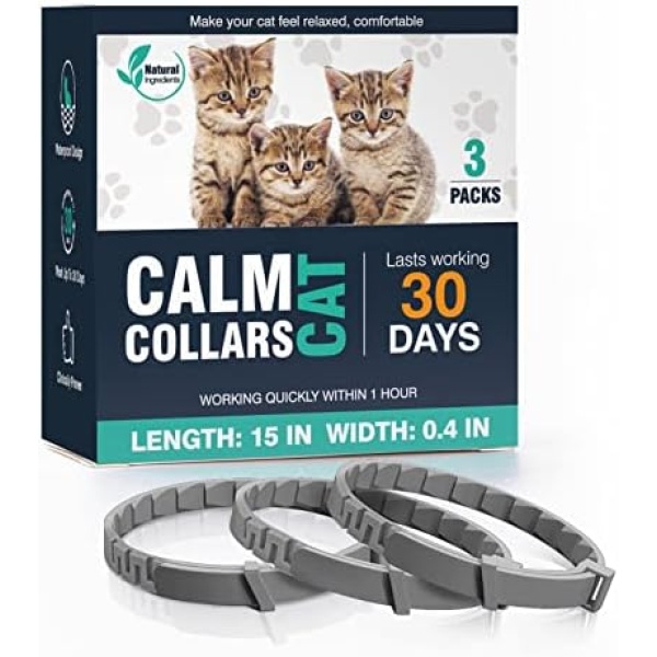 3 Packs Calming Collar for Cats, Pheromone Calm Collar Long-Lasting 30 Days Efficient Relieve Anxiety Stress Help Relaxing Comfortable Cat Calming Collars for Kittens Adjustable Breakaway Design Gray