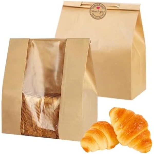 30 Pieces Kraft Paper Bread Bags for Homemade Bread Large Bakery Bread Bags with Window Sourdough Bread Bags Loaf Bread Bags Large Paper Bread Bags Food Packing Storage Bags with 30 Pieces Label Seal