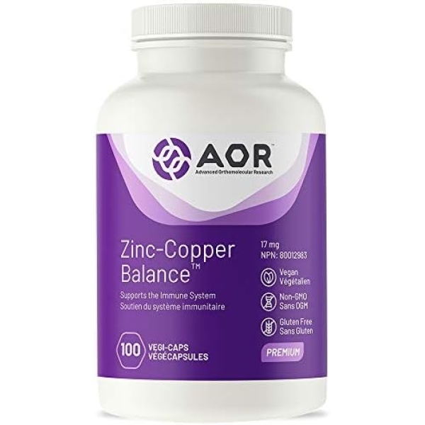 AOR - Zinc Copper 17mg, 100 Capsules - Zinc and Copper Supplements - Support Healthy Skin, Immune System Support and Prostate Support Supplement - Prostate Health and Immunity Support