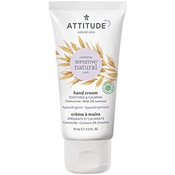 ATTITUDE Hand Cream for Sensitive Skin with Oat and Chamomile, EWG Verified, Dermatologically Tested, Vegan, 75 mL