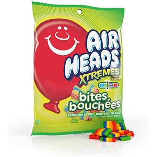 Airheads - Xtremes Rainbow Berry Flavour Bites - 170g Peg Bag - Chewy and Tangy Snack for On-The-Go Snacking