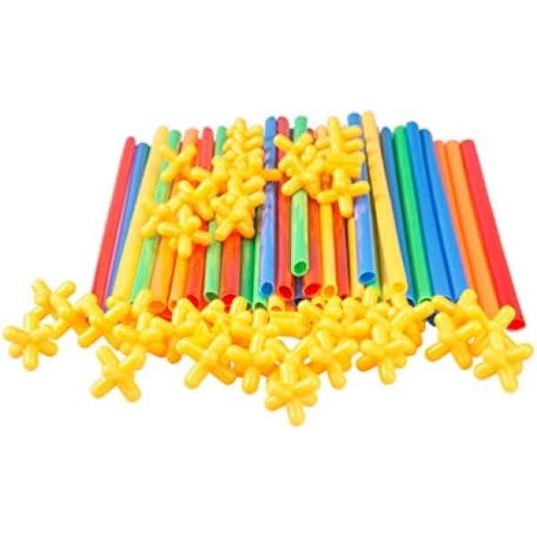 Alipis 200Pcs Straw Constructor Building Toys Colorful Interlocking Enginnering Toys Building Blocks Toy, Straws and Connectors Building Sets