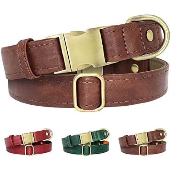 Beirui Soft & Breathable Leather Padded Dog Collar - Heavy Duty Leather Dog Collar with Durable Quick Release Buckle - Well Made Stylish Dog Collar Leather for Small Medium Large Dogs,Brown,M