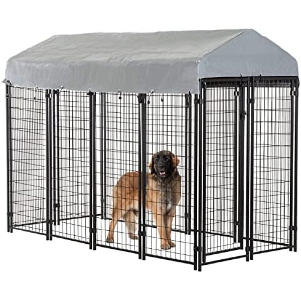 BestPet 8 x 4 x 6 Ft Dog Kennel Outdoor Dog Pen Playpen House Heavy Duty Dog Crate Metal Galvanized Welded Pet Animal Camping Cage Fence with UV-Resistant Waterproof Cover and Roof