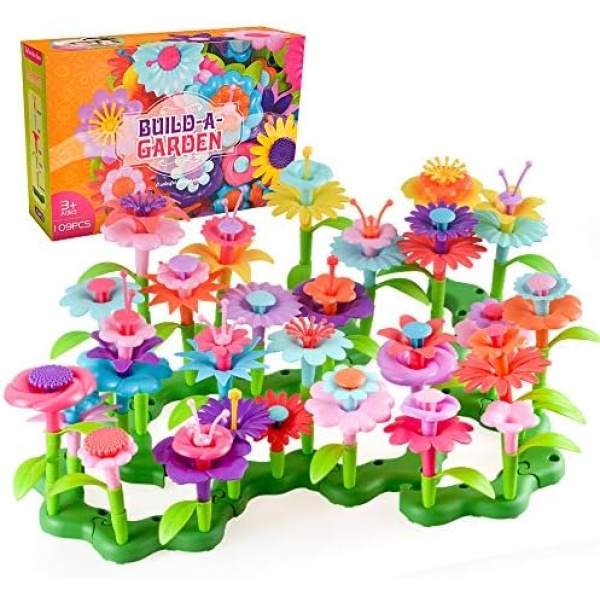 Birthday Gifts for 2-5 Year Old Girls, Kids Flowers Garden Toys Set for Girl Age 3 4 5 Toddlers Girls Building Toy Gift DIY Toddlers Craft for Kid Children Boy Girl Gifts