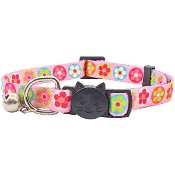 Breakaway Cat Collar with Bell, MUZIEBA Soft and Adjustable Kitten Collar Adorable Accessories for Girl Boy Kitties (Pink)