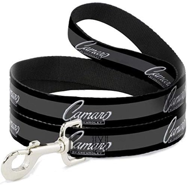 Buckle-Down 1969 Camaro by Chevrolet Emblem/Stripe Black/Gray/Silver Dog Leash, 4'