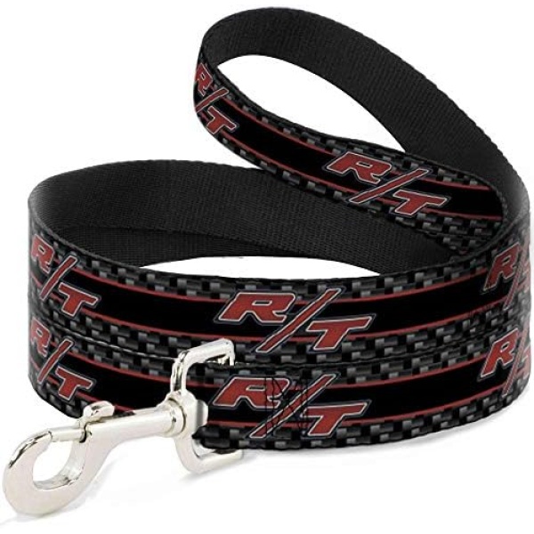 Buckle-Down Narrow 0.5" "Dodge Challenger R/T Emblem/Carbon Fiber Stripe Grays/Black/Red Dog Leash, 4'