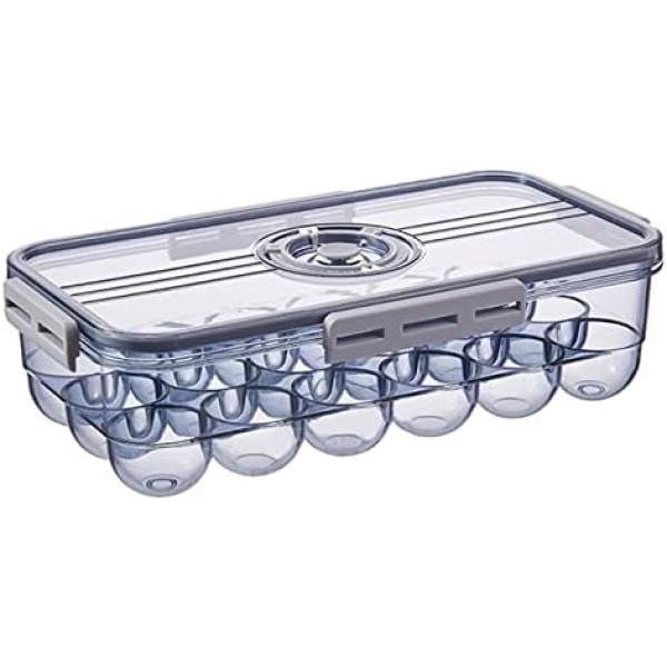 CFLJHX Egg Holder for Refrigerator, Plastic Egg Container with Freshness timer, Clear Egg Tray with Lid & buckle, Reusable Egg Storage Container Hold Up to 24 Eggs (Gray)