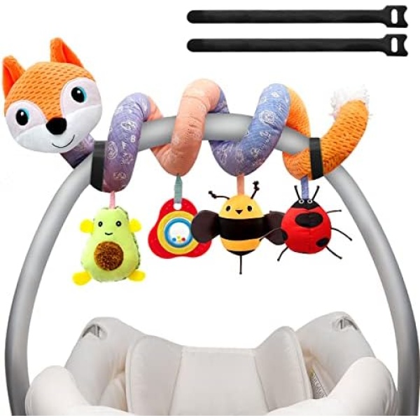 Car Seat Toys Newborn Toys, Stroller Toys Baby Toys 0-3 Months Infant Toys, Baby Toys for Carseat Stroller Crib with Music Rattles Teether, Baby Toys for 0 3 6 9 12 Boys Girls Enfants (Orange)