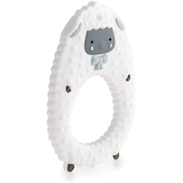 Cara & Co Sheep Silicone Teether, FDA Approved, Sensory Baby Chew Toy, Soothes Babies Sore Gums, Freezer Safe - Icy Blue