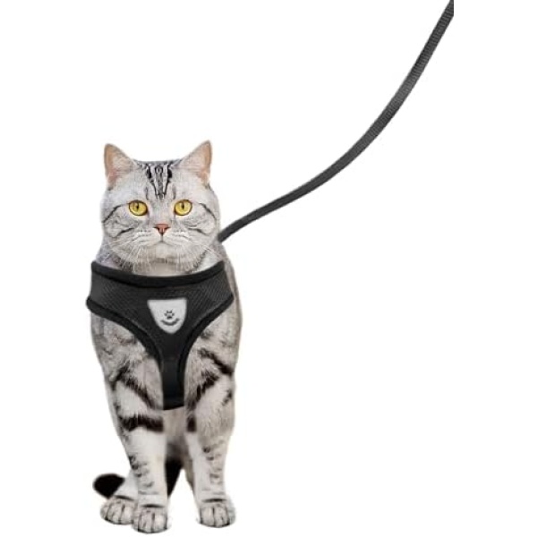 Cat Walking Chest Harness and Leash, Anti-Escape Adjustable Soft Mesh Cat Leash and Harness Set for Small Cats and Puppies, Vest for Medium Sized Cats (M)