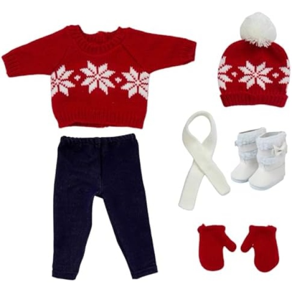 Christmas 18 Inch Doll Clothes and Accessories Includes Sweaters Trousers Hats Gloves Shoes and Scarfs Christmas Clothes for 18 Inch Doll Girls Outfit Red Sweaters