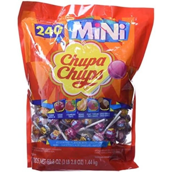 Chupa Chups - Mini Chups Lollipops - Assorted Flavours - 240ct - Perfect for Parties, Snacking and Sharing