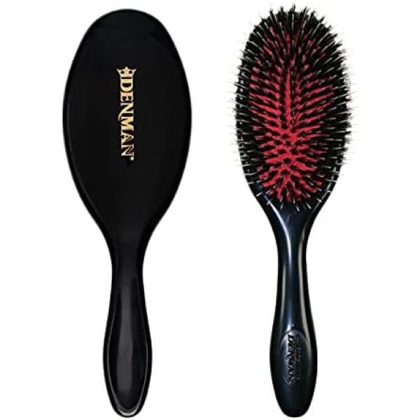 Denman Cushion Hair Brush (Medium) with Soft Nylon Quill Boar Bristles - Porcupine Style for Grooming, Detangling, Straightening, Blowdrying and Refreshing Hair – Black, P081M