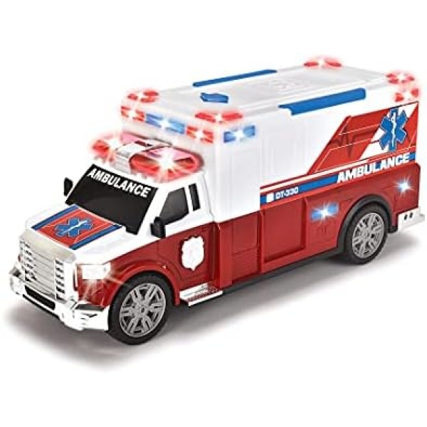 Dickie Toys Ambulance, Ambulance, Ambulance, Rescue Service, Toy car, Light & Sound, Opening Tailgate, Carrying Stretcher, 33 cm, for Children from 3 Years