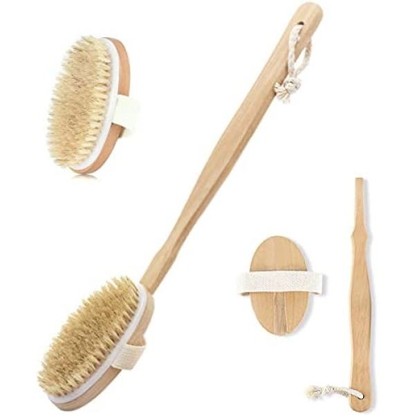 Dry Brushing Body Brush,Body Brush Back Scrubber Detachable Long Handle Bath Brush Natural Bristle Dry Skin Exfoliating Brush Body Scrub for Flawless Skin