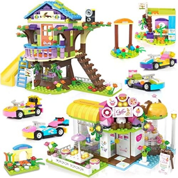 EP EXERCISE N PLAY Friends Tree House Creative Building Toy House Set for Girls 6-12, Treehouse Cafe House Friends Building Block Kit (960 Pieces)