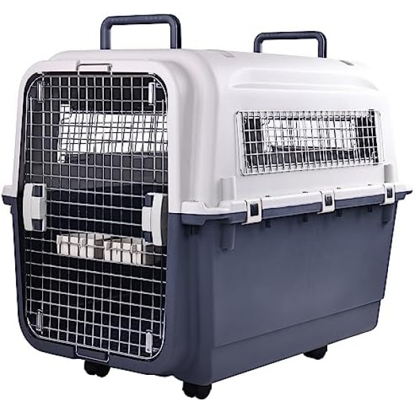 Elevon Plastic Kennels Pet Carrier Rolling Plastic Airline Approved Wire Door Travel Dog Crate, X-Large (35.8" L x 23.8" W x 28.5" H)